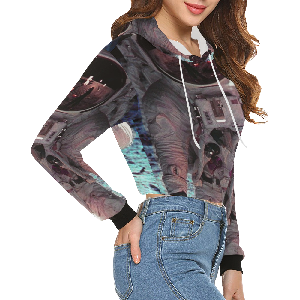 Apollo-11 All Over Print Crop Hoodie for Women (Model H22)