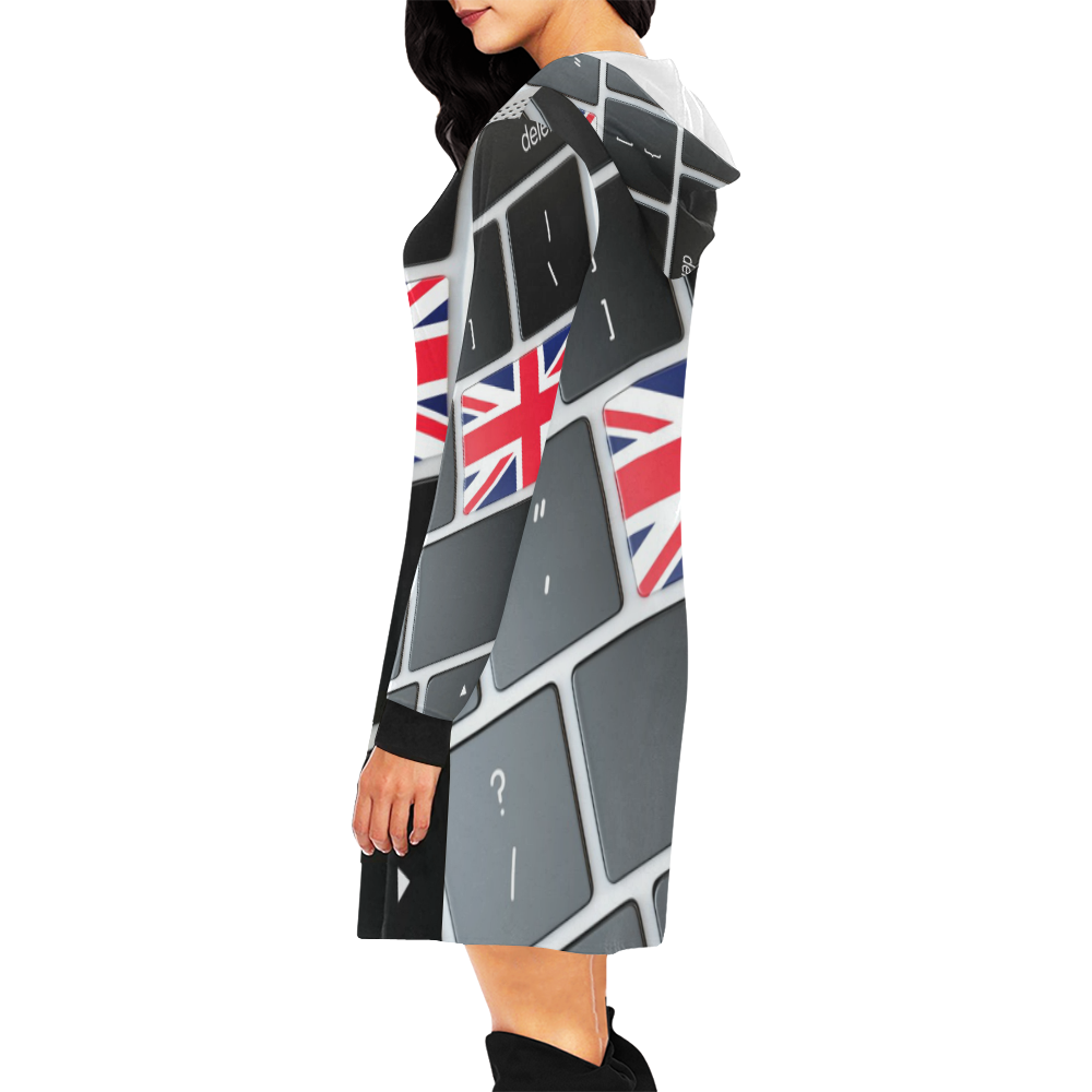 UK All Over Print Hoodie Mini Dress (Model H27)