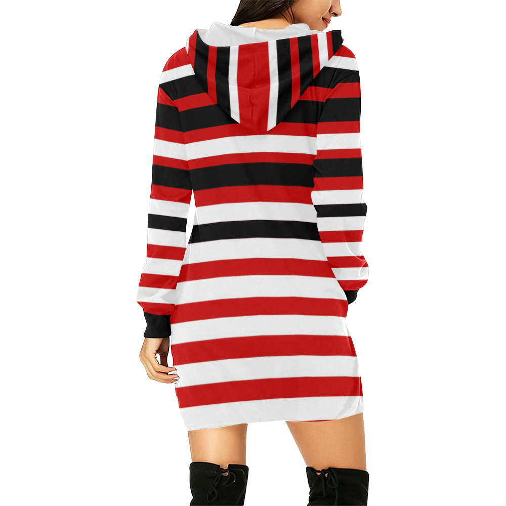 stripes All Over Print Hoodie Mini Dress (Model H27)