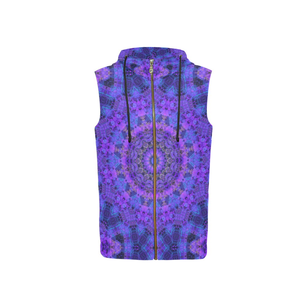 Mandala in Purple/Blue All Over Print Sleeveless Zip Up Hoodie for Women (Model H16)
