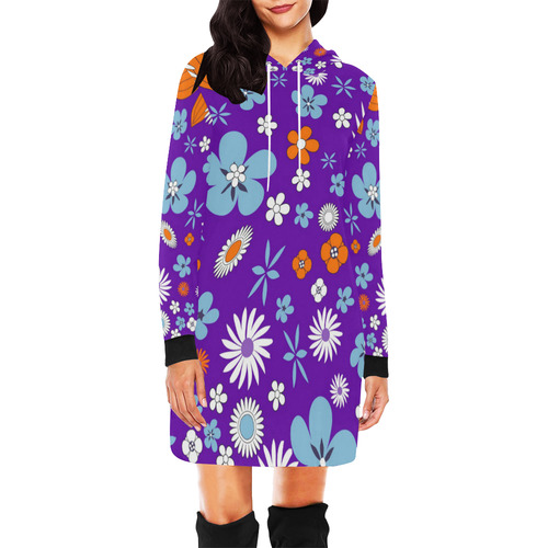 FLOWER POWER-3346 All Over Print Hoodie Mini Dress (Model H27)