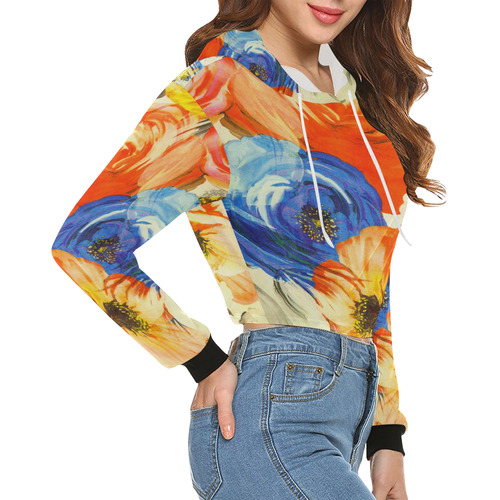 FLOWER POWER-3344 All Over Print Crop Hoodie for Women (Model H22)