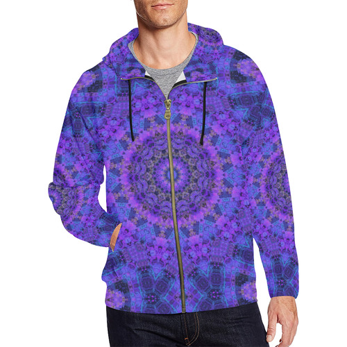 Mandala in Purple/Blue All Over Print Full Zip Hoodie for Men (Model H14)