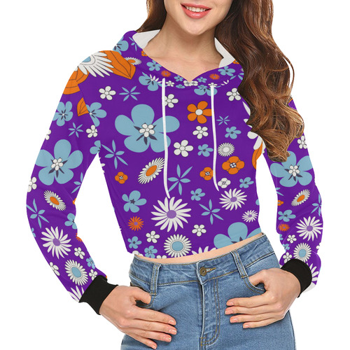 FLOWER POWER-3346 All Over Print Crop Hoodie for Women (Model H22)