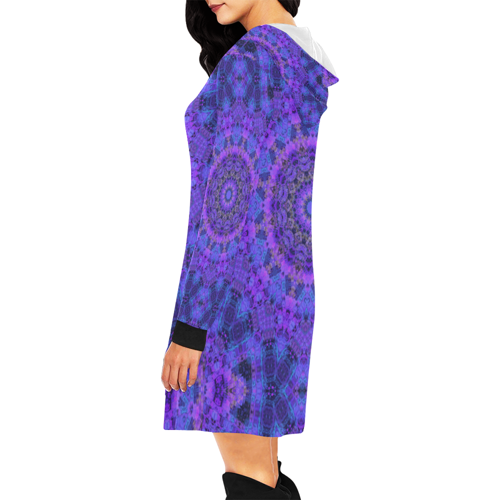 Mandala in Purple/Blue All Over Print Hoodie Mini Dress (Model H27)