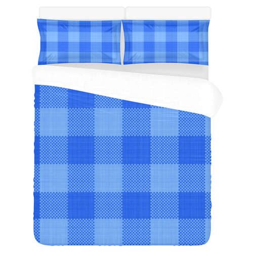Soft Blue Plaid 3-Piece Bedding Set