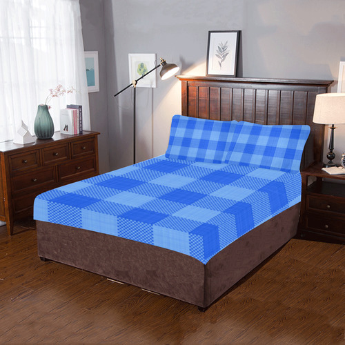 Soft Blue Plaid 3-Piece Bedding Set