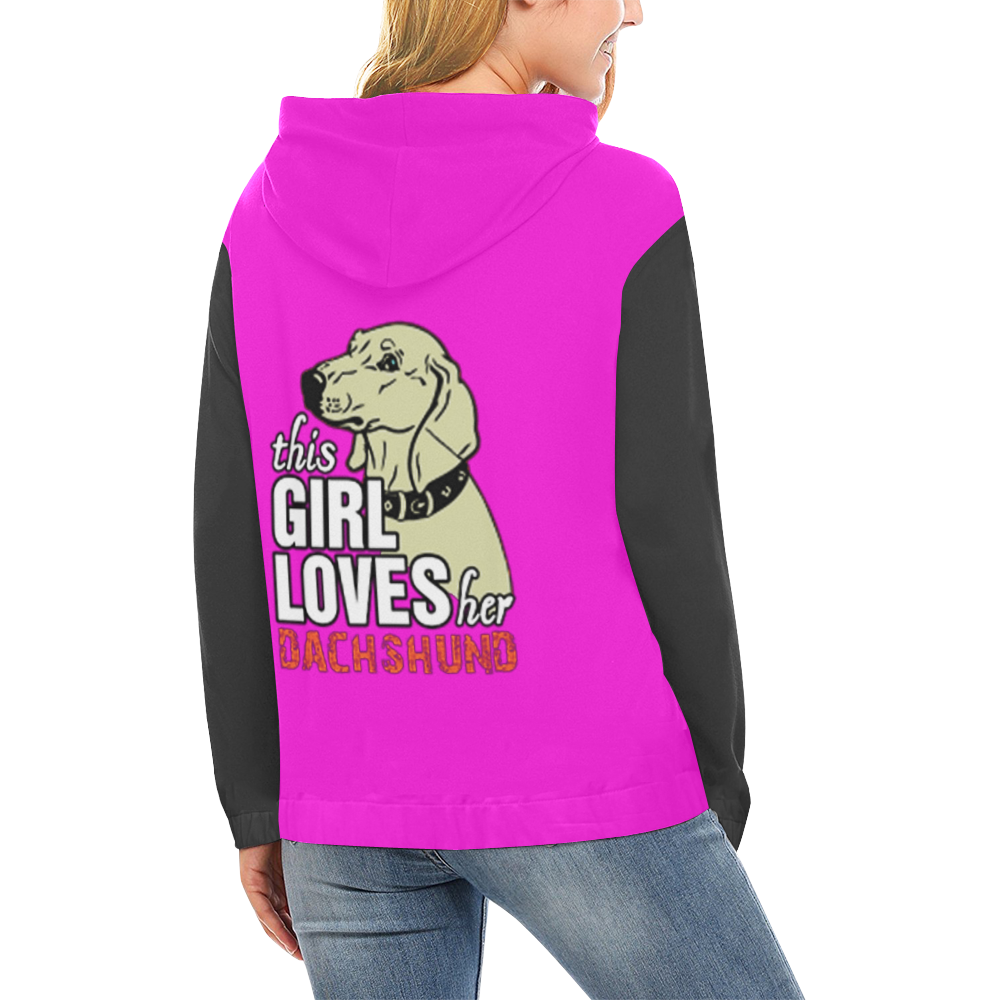 This Girl Loves Her Dachshund All Over Print Hoodie for Women (USA Size) (Model H13)