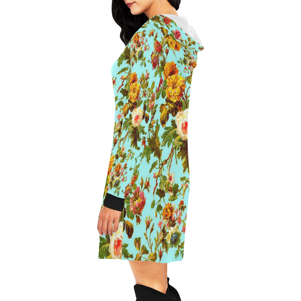 FLOWER POWER-3345 All Over Print Hoodie Mini Dress (Model H27)