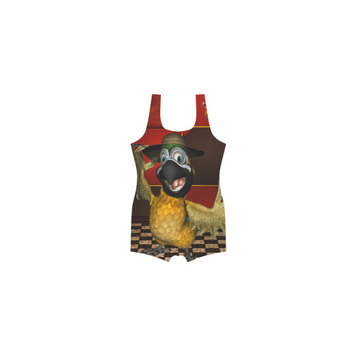 Funny parrot with summer hat Classic One Piece Swimwear (Model S03)