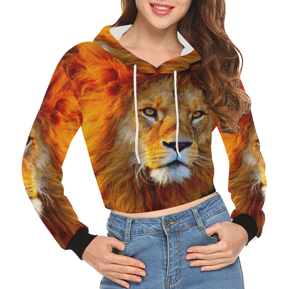 LION All Over Print Crop Hoodie for Women (Model H22)
