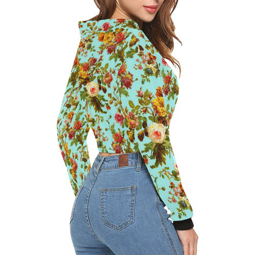 FLOWER POWER-3345 All Over Print Crop Hoodie for Women (Model H22)
