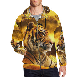 Tiger and Sunset All Over Print Full Zip Hoodie for Men (Model H14)