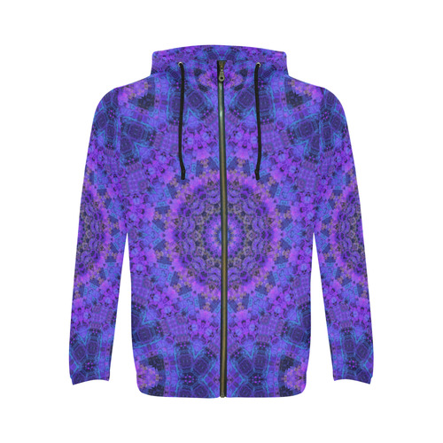 Mandala in Purple/Blue All Over Print Full Zip Hoodie for Men (Model H14)