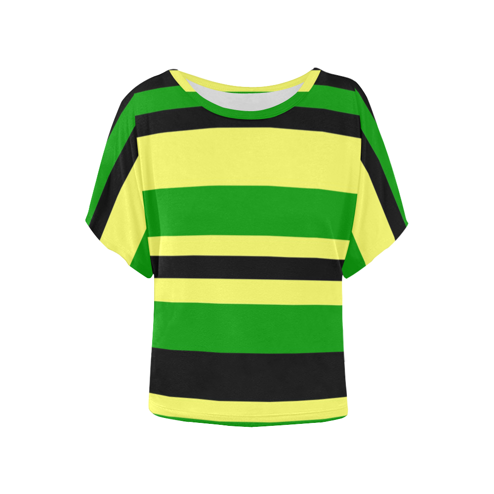 Jamaican Inspired Yellow, Black and Green Stripes Women's Batwing-Sleeved Blouse T shirt (Model T44)