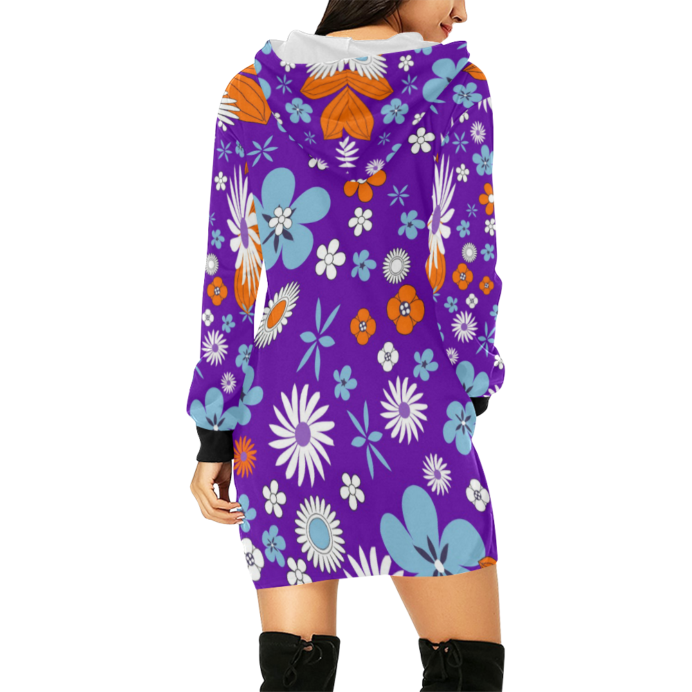 FLOWER POWER-3346 All Over Print Hoodie Mini Dress (Model H27)