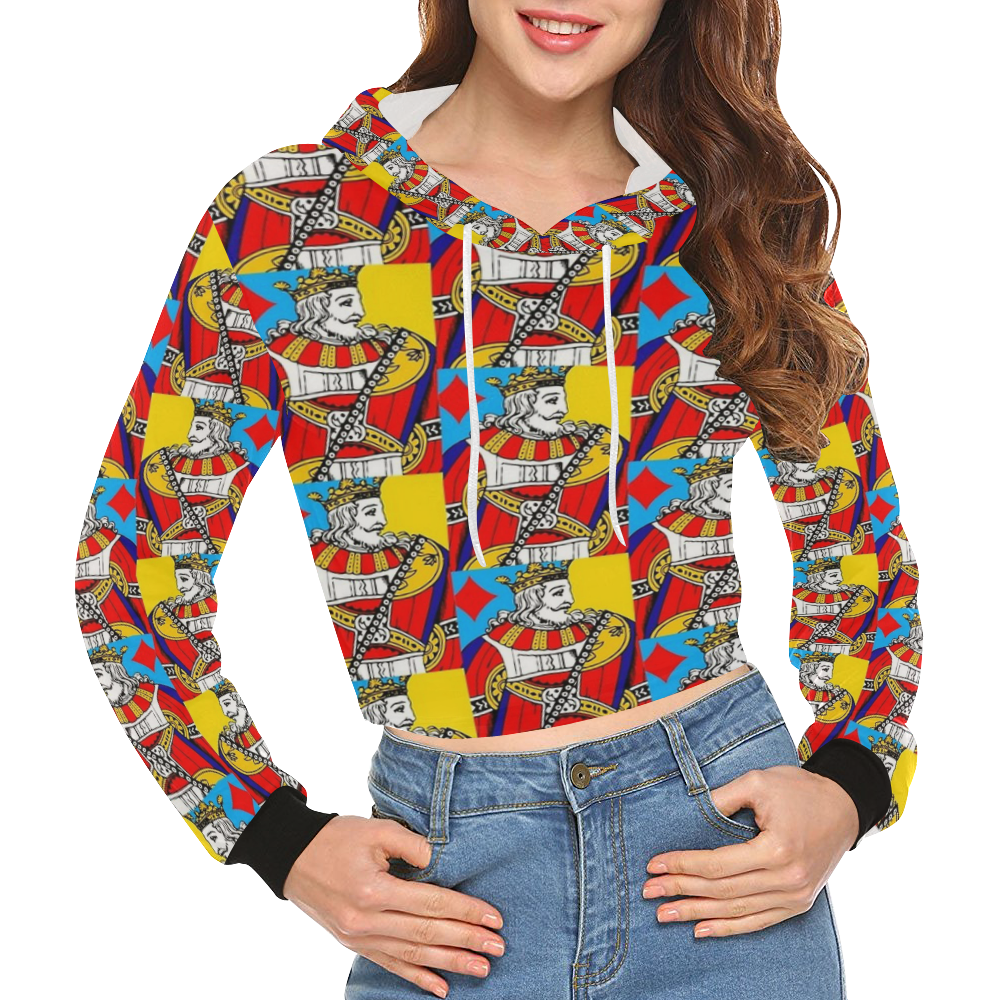 KING OF DIAMONDS All Over Print Crop Hoodie for Women (Model H22)