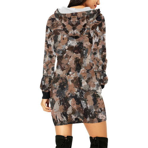 Black, Brown and Gray Paint Splatters All Over Print Hoodie Mini Dress (Model H27)