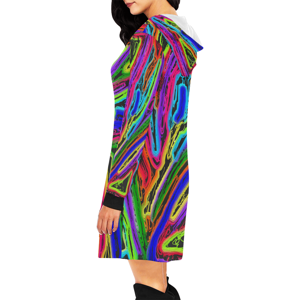 Neon Black Magic Art All Over Print Hoodie Mini Dress (Model H27)