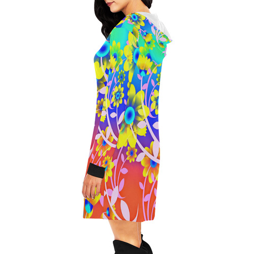 FLOWER POWER-334 All Over Print Hoodie Mini Dress (Model H27)