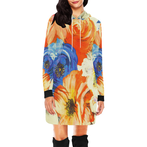 FLOWER POWER-3344 All Over Print Hoodie Mini Dress (Model H27)