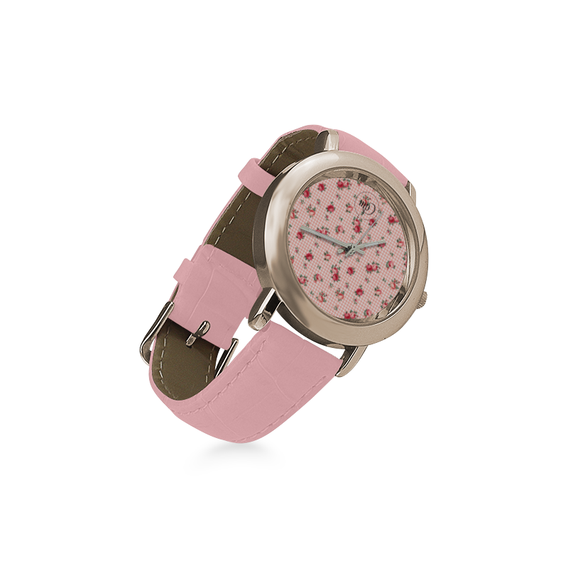 Red Roses Women's Rose Gold Leather Strap Watch(Model 201)