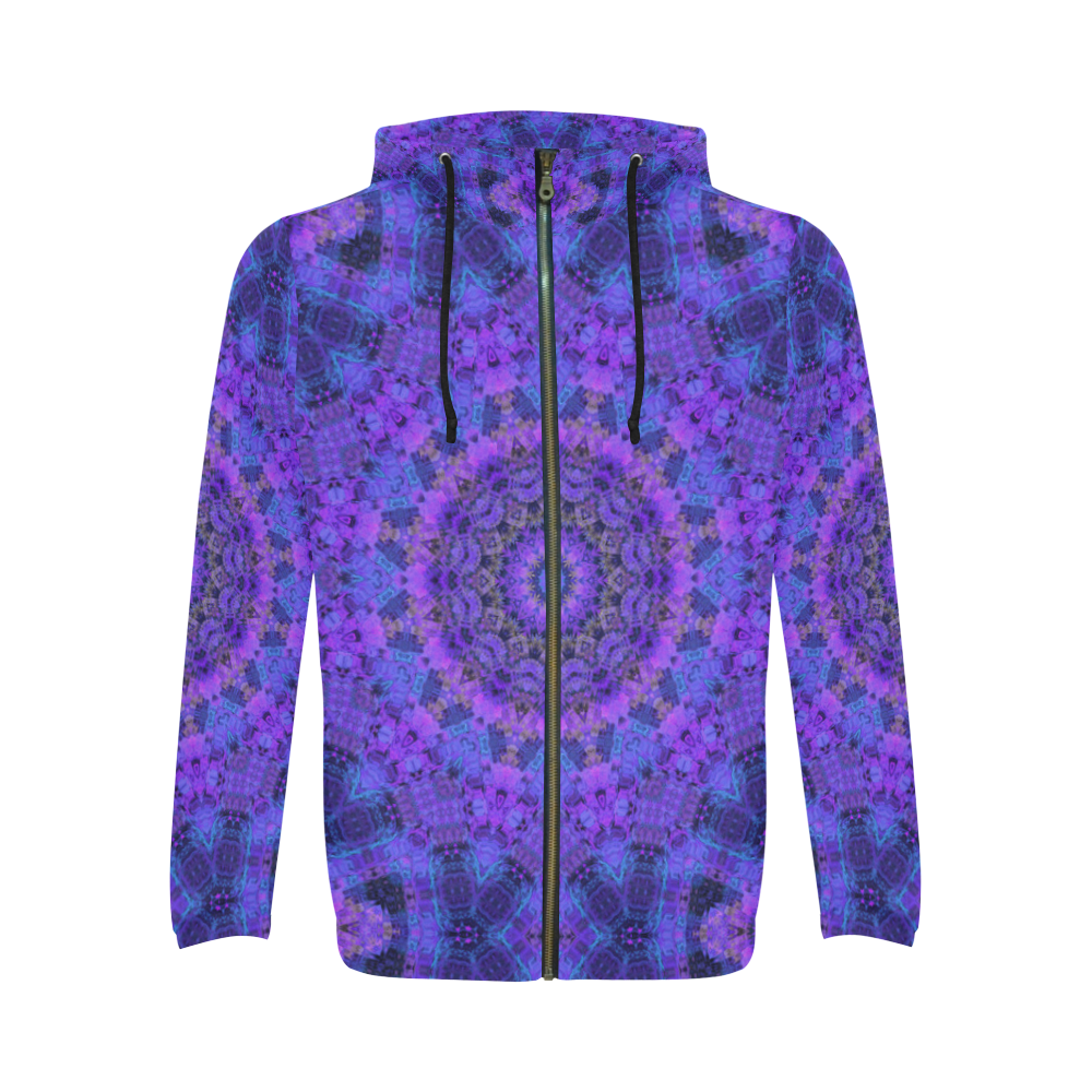 Mandala in Purple/Blue All Over Print Full Zip Hoodie for Men/Large Size (Model H14)