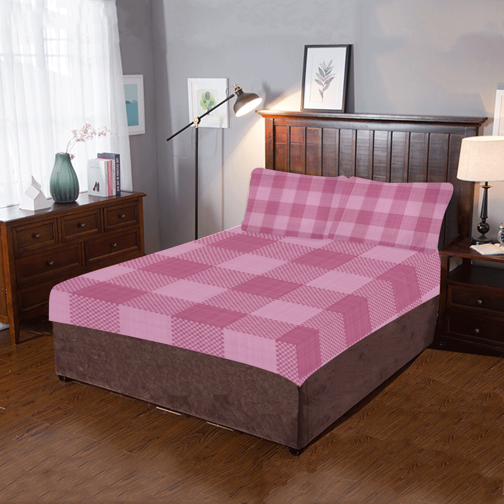 Rose Pink Plaid 3-Piece Bedding Set