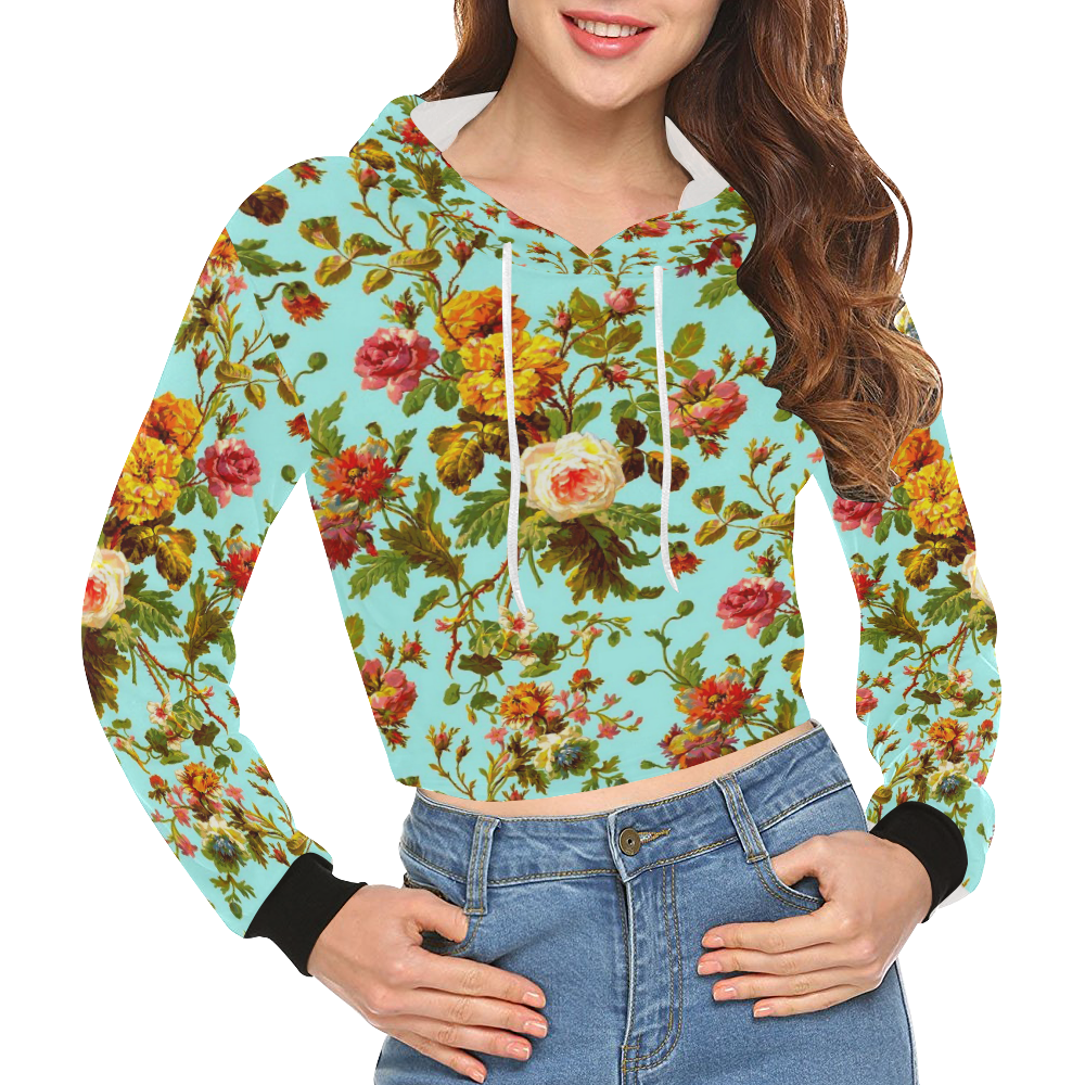 FLOWER POWER-3345 All Over Print Crop Hoodie for Women (Model H22)