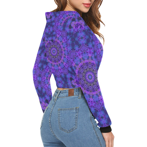 Mandala in Purple/Blue All Over Print Crop Hoodie for Women (Model H22)