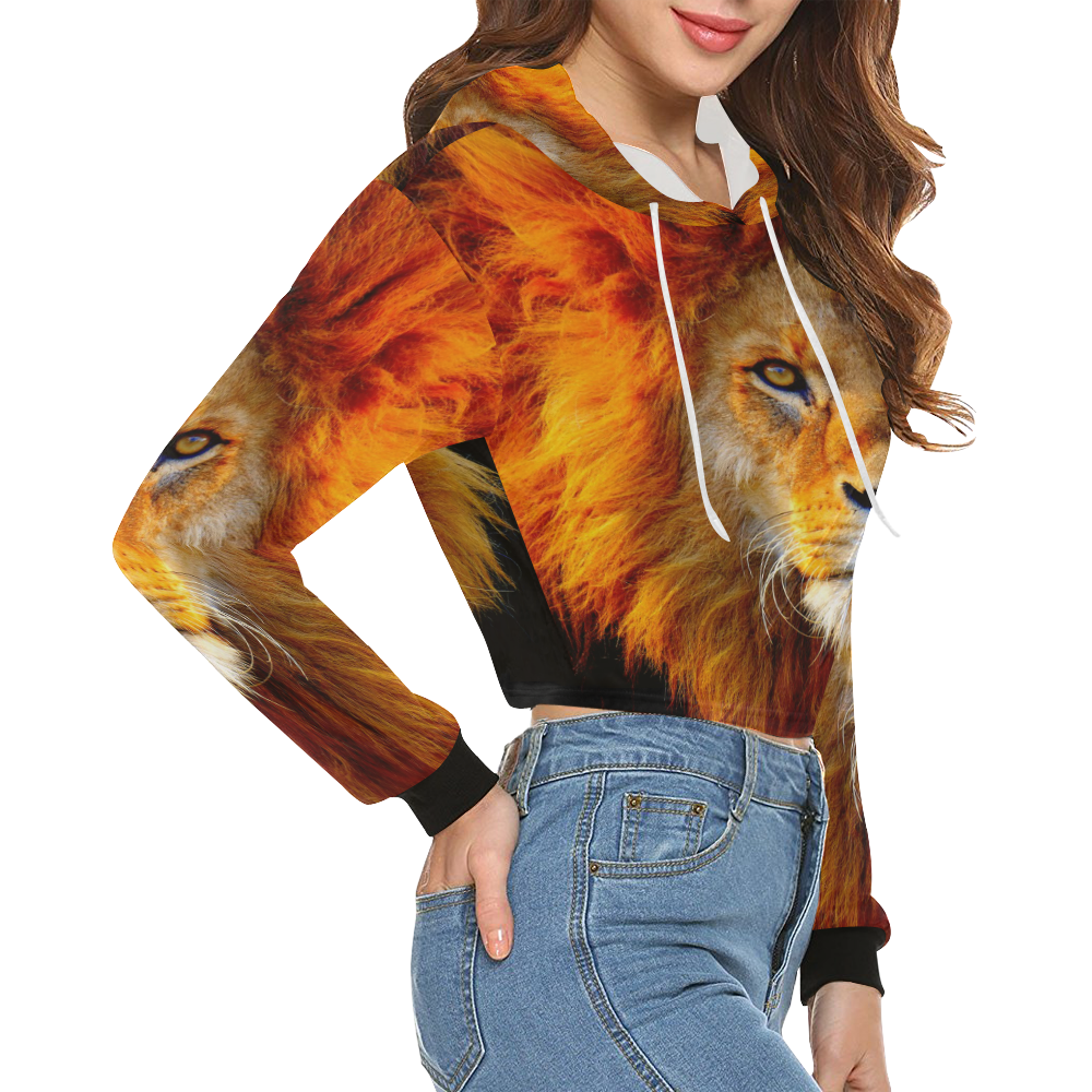 LION All Over Print Crop Hoodie for Women (Model H22)