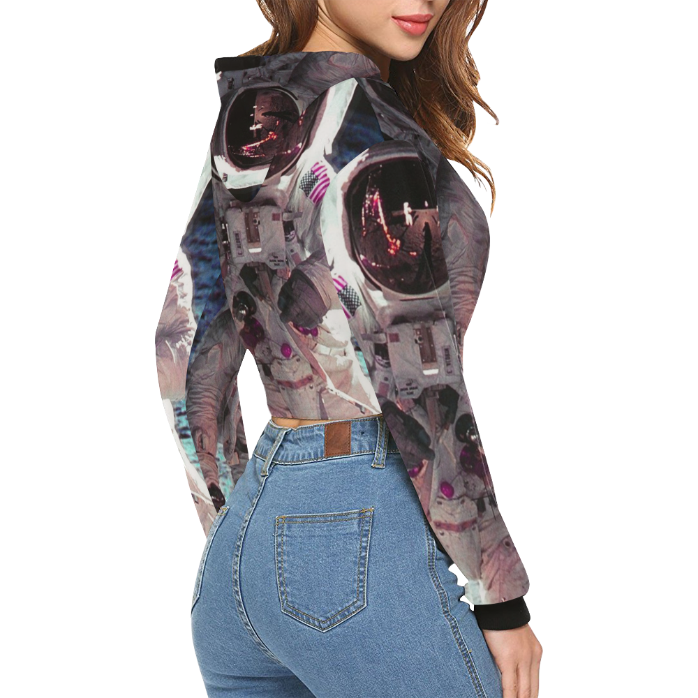 Apollo-11 All Over Print Crop Hoodie for Women (Model H22)