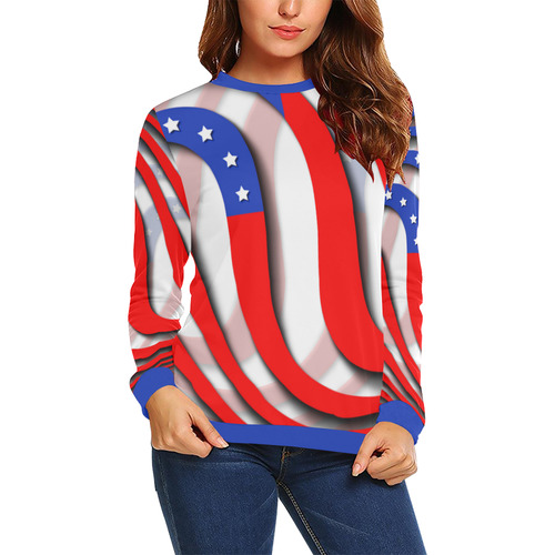 Flag of United States of America All Over Print Crewneck Sweatshirt for Women (Model H18)