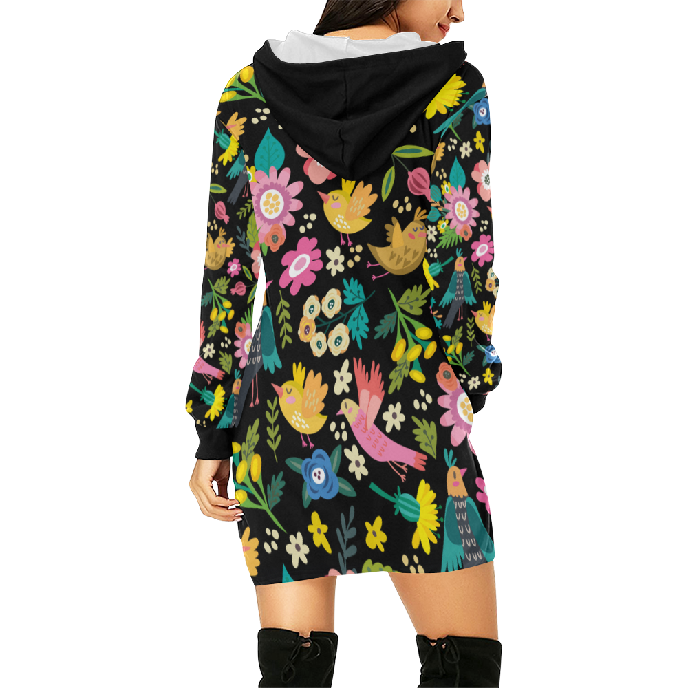 Spring Flowers And Birds Pattern I All Over Print Hoodie Mini Dress (Model H27)