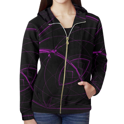 Louvre purple hoodie All Over Print Full Zip Hoodie for Women (Model H14)