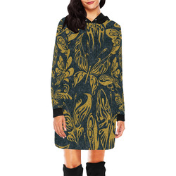 Gold Glitter Tribal Tattoo Butterflies Pattern All Over Print Hoodie Mini Dress (Model H27)