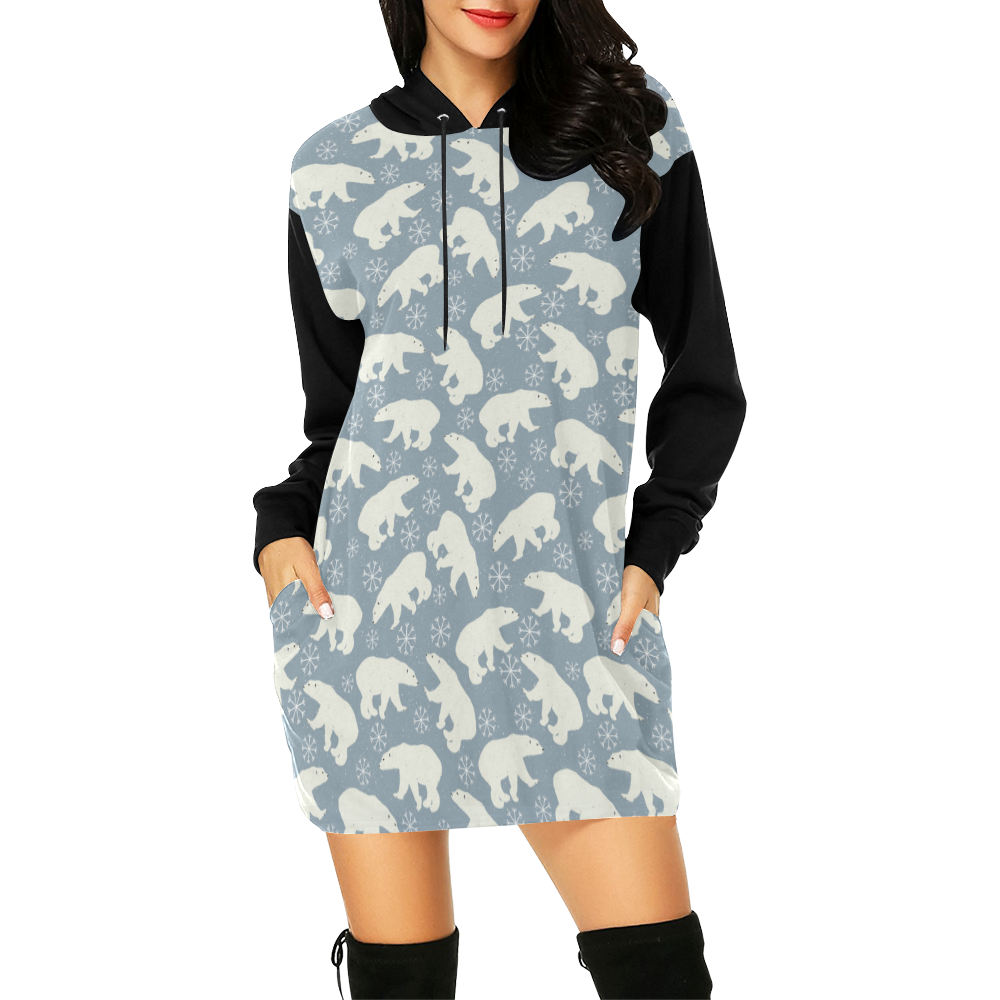 Winter Snowflakes Polar Bears Pattern All Over Print Hoodie Mini Dress (Model H27)