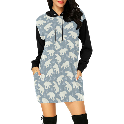 Winter Snowflakes Polar Bears Pattern All Over Print Hoodie Mini Dress (Model H27)