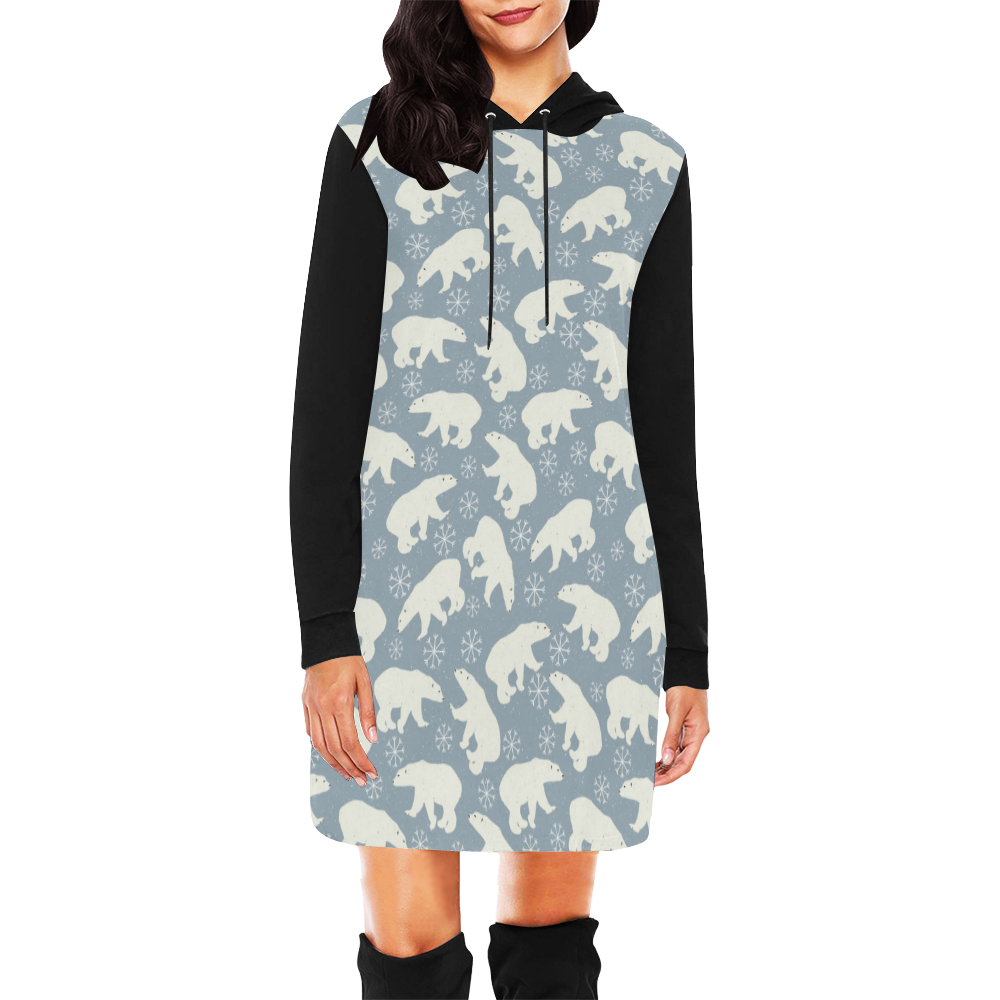 Winter Snowflakes Polar Bears Pattern All Over Print Hoodie Mini Dress (Model H27)