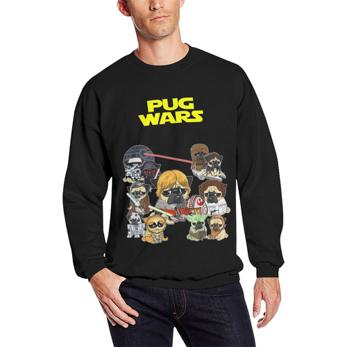 Pug Wars Men's Oversized Fleece Crew Sweatshirt (Model H18)