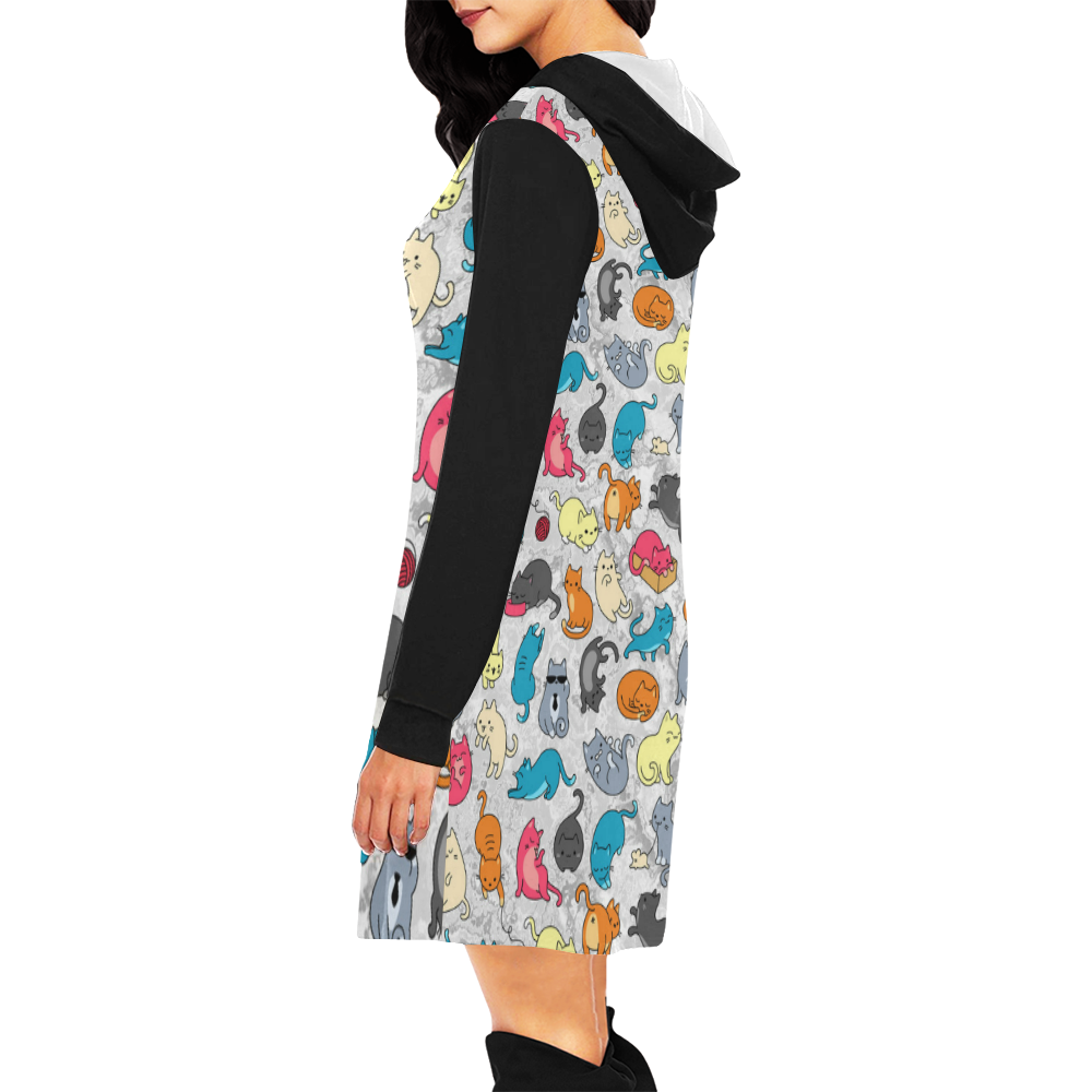 Funny Cute colorful CATS pattern All Over Print Hoodie Mini Dress (Model H27)