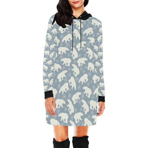 Winter Snowflakes Polar Bears Pattern All Over Print Hoodie Mini Dress (Model H27)