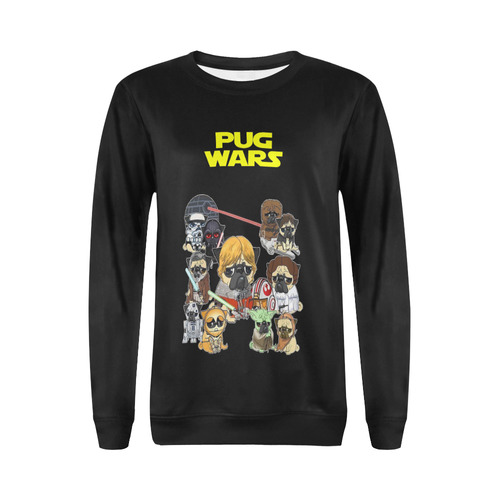 Pug Wars All Over Print Crewneck Sweatshirt for Women (Model H18)