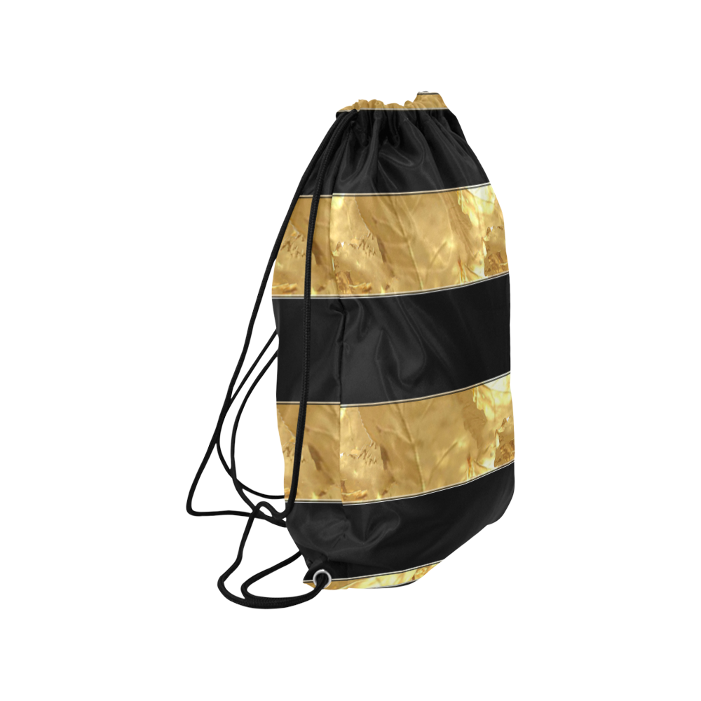 Black Gold Stripes Small Drawstring Bag Model 1604 (Twin Sides) 11"(W) * 17.7"(H)