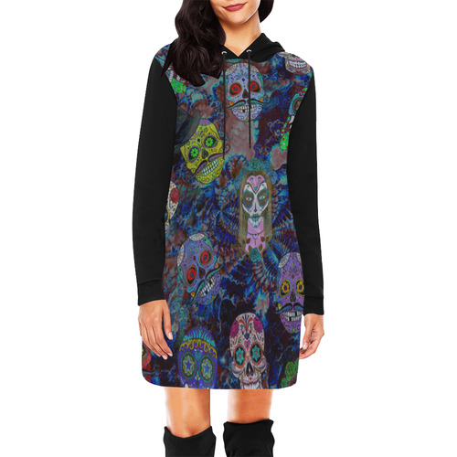 Gothic Sugar Skull Pattern II All Over Print Hoodie Mini Dress (Model H27)