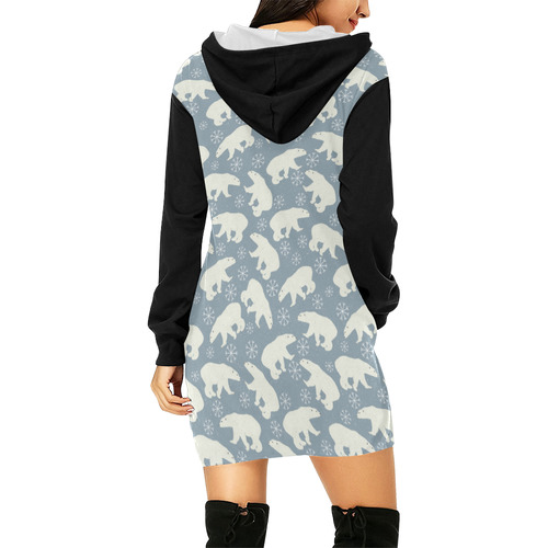 Winter Snowflakes Polar Bears Pattern All Over Print Hoodie Mini Dress (Model H27)