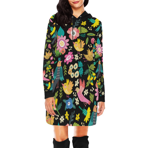 Spring Flowers And Birds Pattern I All Over Print Hoodie Mini Dress (Model H27)