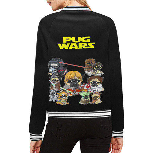Pug Wars All Over Print Bomber Jacket for Women (Model H21)