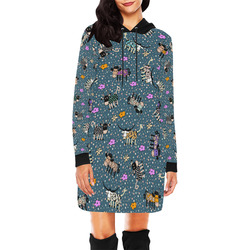 Colorfully and Funny COWS with FLOWERS All Over Print Hoodie Mini Dress (Model H27)