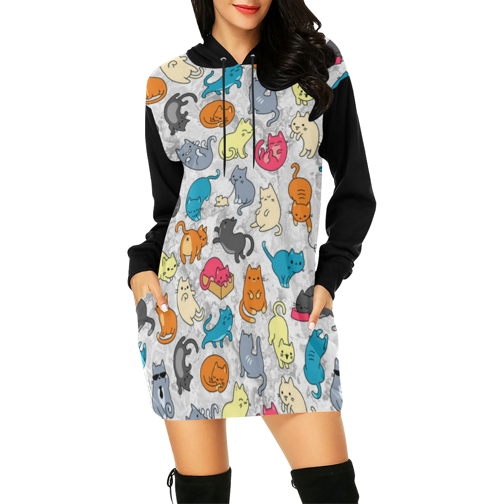 Funny Cute colorful CATS pattern All Over Print Hoodie Mini Dress (Model H27)